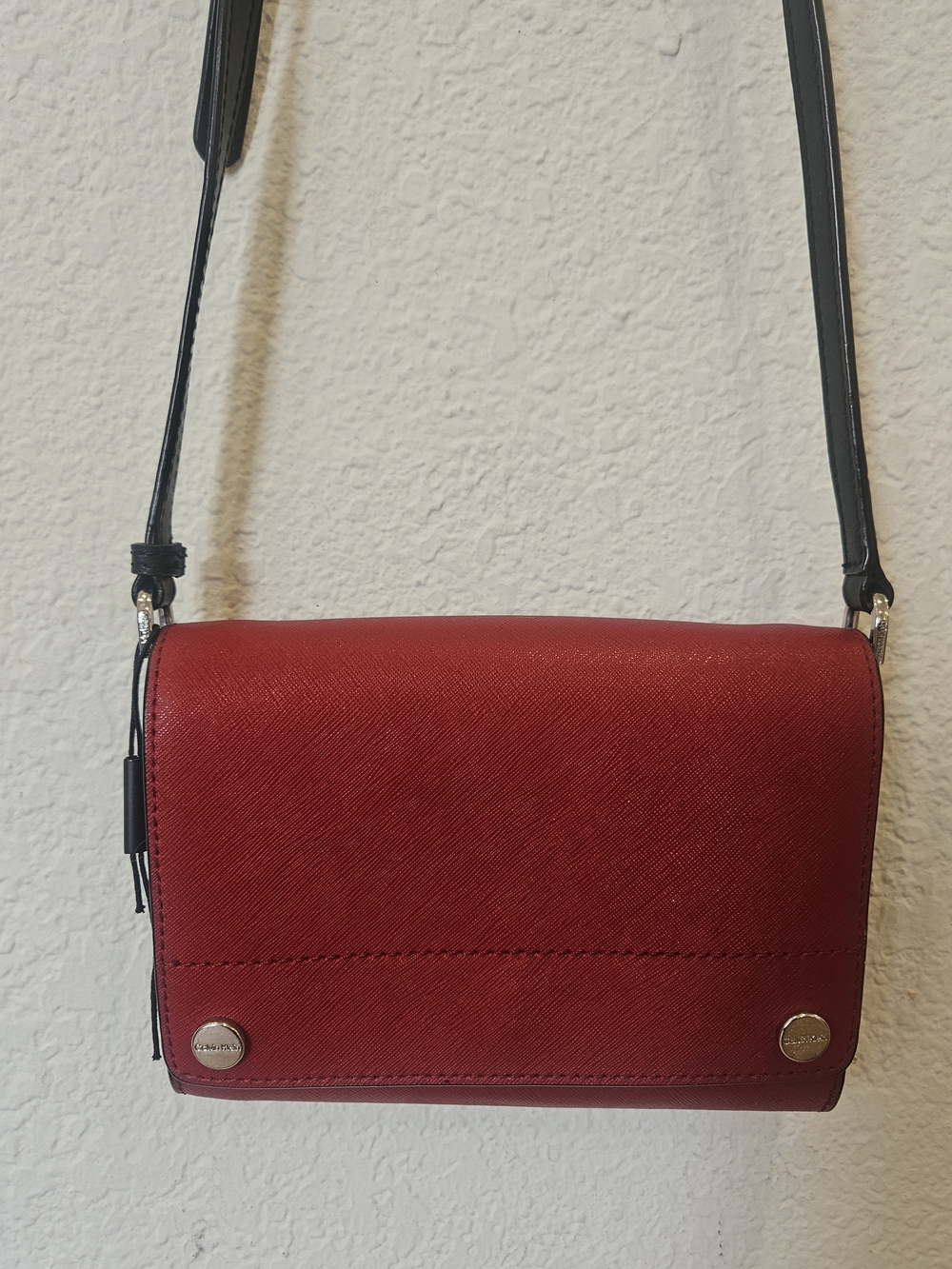 Calvin Klein Susan Saffiano Leather Flap Crossbody Red Compact Evening Bag